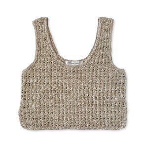 Jeffrey Rogers Crochet Knit Beige Crop Top  Coastal Grandma Cowgirl Cottagecore